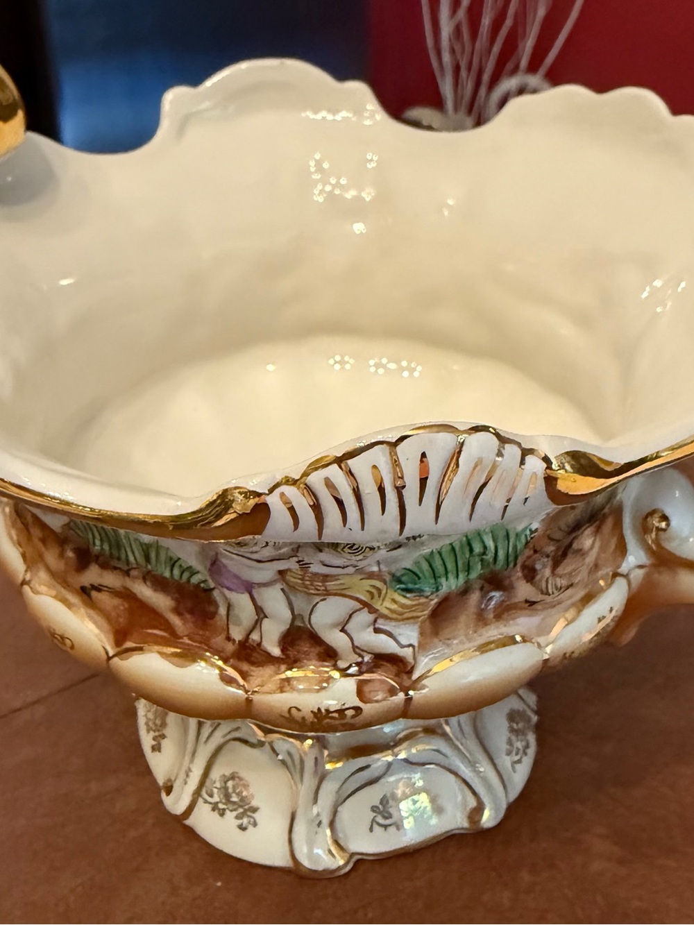 Ornate ELPA Alcobaca White and Gold Pedestal Decorative Bowl